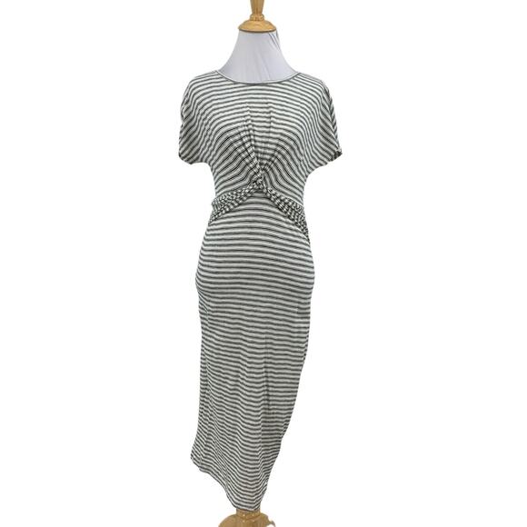 Allsaints Dress Womens M Medium Cotton Paloma Stripe Twist Front Cap Sleeves Tee - Picture 1 of 14